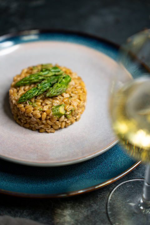 Risotto de Blé Vert Fumé (Freekeh) aux Asperges